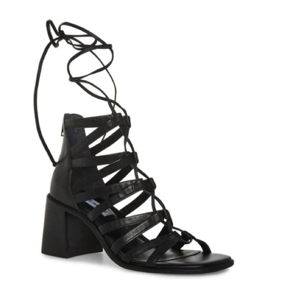 NEW! Steve Madden Black Leather Cherri Strappy Sandal - Size 7.5 🚀